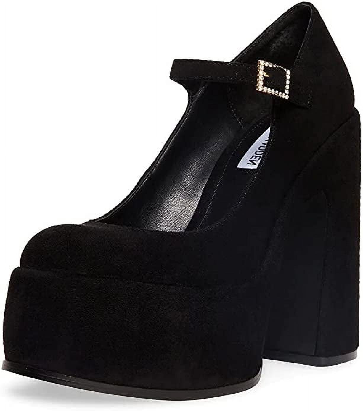 Steve Madden Elyssa Black Block Heel Retro Mary Jane Velvet