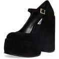 thumbnail image 1 of Steve Madden Elyssa Black Block Heel Retro Mary Jane Velvet Platform Pumps (Black, 8), 1 of 4
