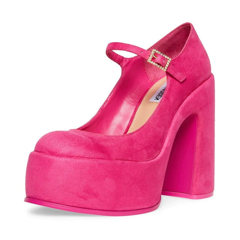 Steve Madden Elyssa Pink Block Heel Retro Mary Jane Velvet