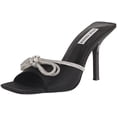thumbnail image 1 of Steve Madden Embellish Black Satin Open Toe Slip On Rhinestone Bow Mule Sandals (Black Satin, 7), 1 of 6