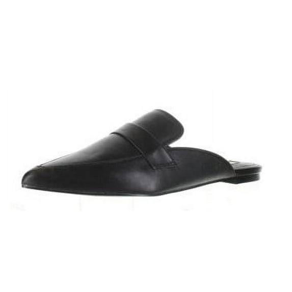 Steve Madden Flavor Black Leather Slip On Pointed Toe Fashion Flat Sandals Mules (Black Leather, 6)