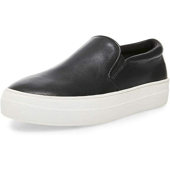 Steve Madden Gills Rounded Toe Slip-On Suede Low Top Sneakers Black White (Black White Leather, 5.5)