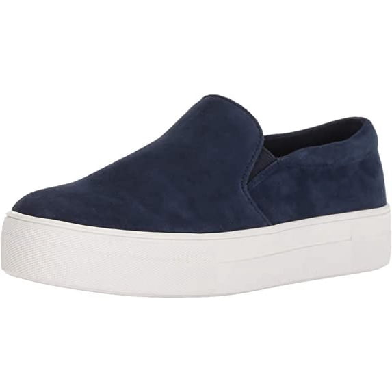 Steve Madden Gills Navy Suede Rounded Toe Slip On Suede Low Top Sneakers (Navy Premium Suede, 9)
