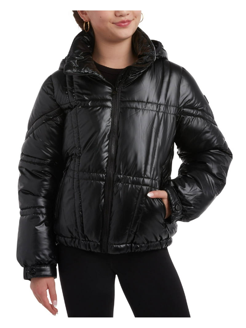 Steve Madden Girls' Jacket Cute Zip Up Girl's Metallic Puffer