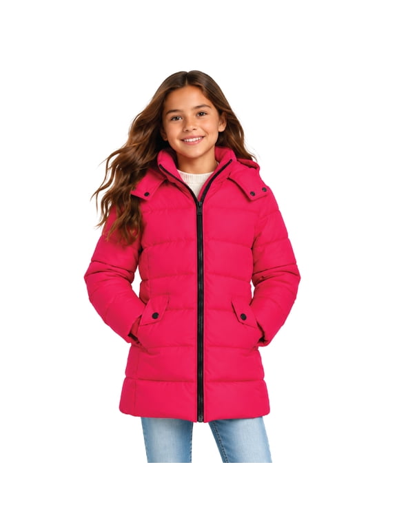 Girls Puffer Jacket Insulated Quilted Long Length Winter Parka Long Puffer Jacket