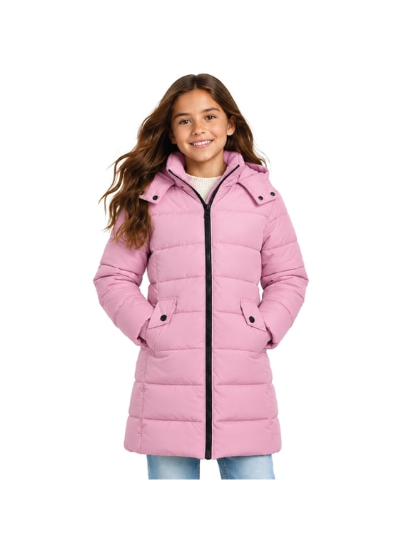 Girls Puffer Jacket Insulated Quilted Long Length Winter Parka Long Puffer Jacket