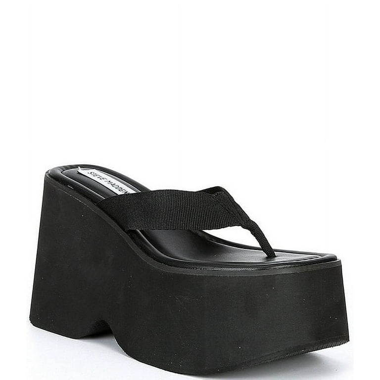 Steve Madden Gwen Black Slip On Squared Open Toe Platform Heeled Sandal Black 6
