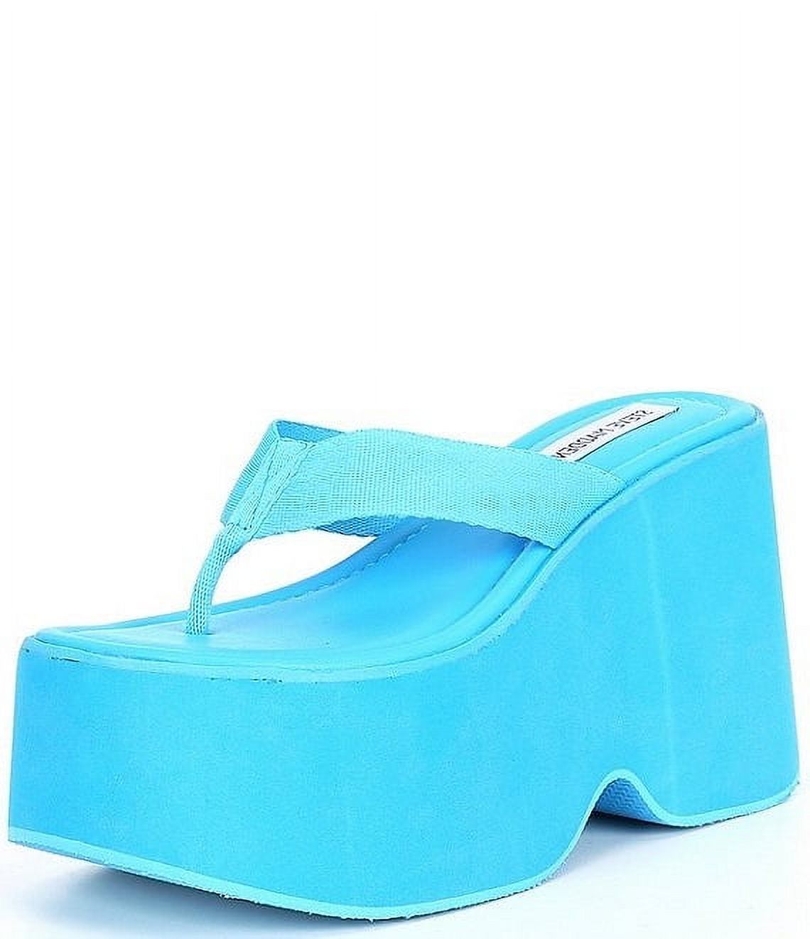 Steve Madden Gwen Blue Slip On Squared Open Toe Chunky Platform Heeled