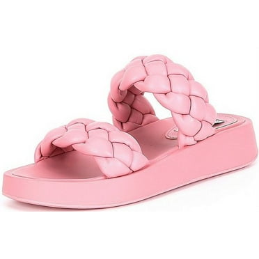 Steve Madden Hillary Pink Slip On Rounded Open Toe Platform Braided Sandal (Pink, 7)