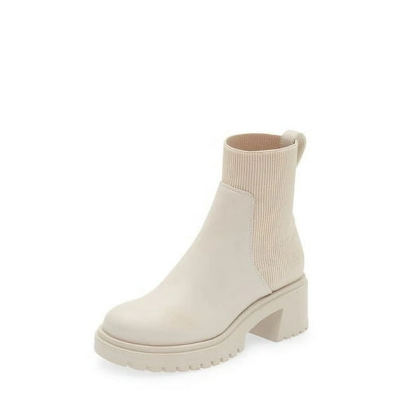 Steve Madden Holley Bone Chunky Block Heel Rounded Toe Pull On Ankle Boots (Bone, 11)
