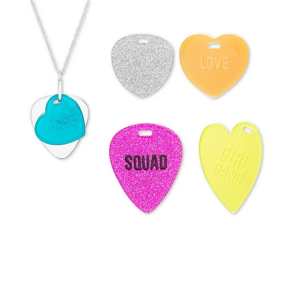 Steve Madden Interchangeable Heart Tag Pendant Necklace Set, 16-1/2″ + 3″ Extender, Silver, 16-1/2" + 3