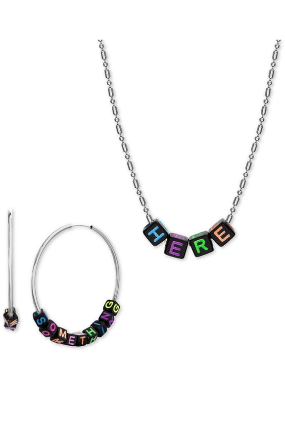 Interchangeable Lettering Bead Hoop & Necklace Set, 16 + 3 extender