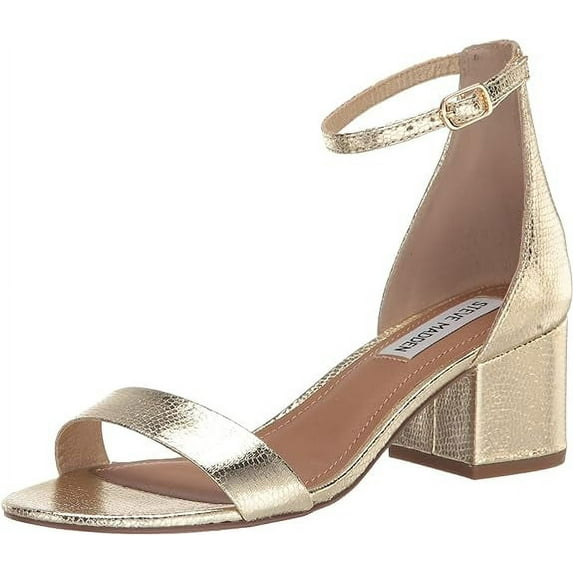 Steve Madden Irenee Gold Lizard Rounded Open Toe Ankle Strap Block Heel Sandals (Gold Lizard, 9)