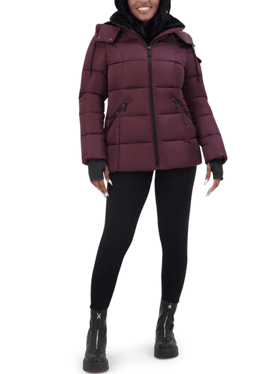 Juniors' Faux-Fur-Lined Hooded Puffer Coat - Merlot