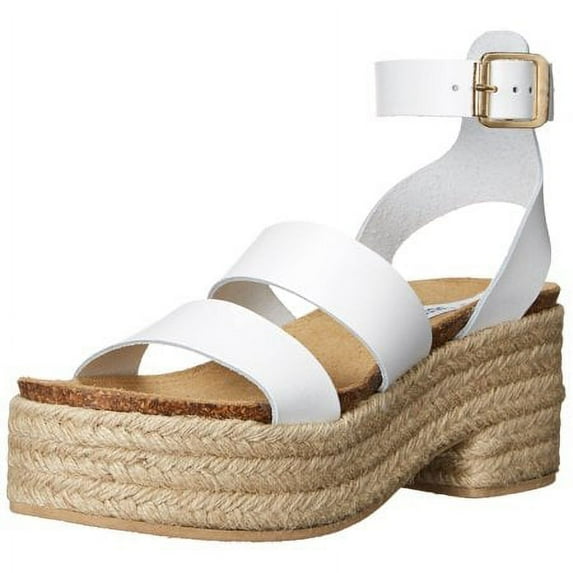 Steve Madden Kelton White Leather Ankle Strap Open Rounded Toe Heeled Sandals (White Leather, 10)