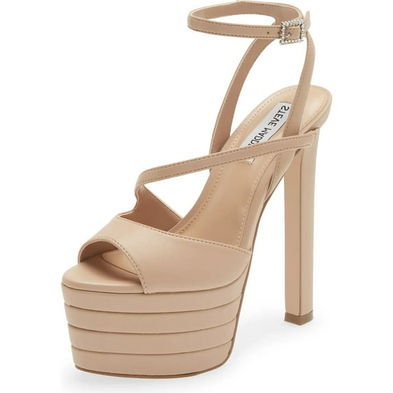 Steve Madden Larssa Blush Stiletto Heel Ankle Strap Peep Toe Heeled Sandals (Blush, 9)