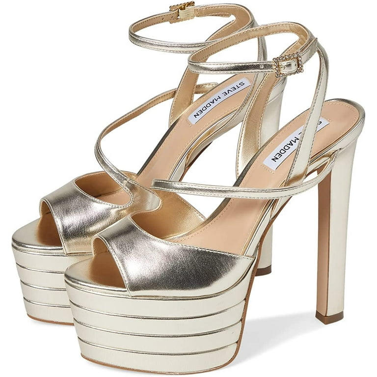 Steve Madden Larssa Gold Stiletto Heel Ankle Strap Peep Toe Steve Madden Larssa Gold Stiletto Heel Ankle Strap Peep Toe