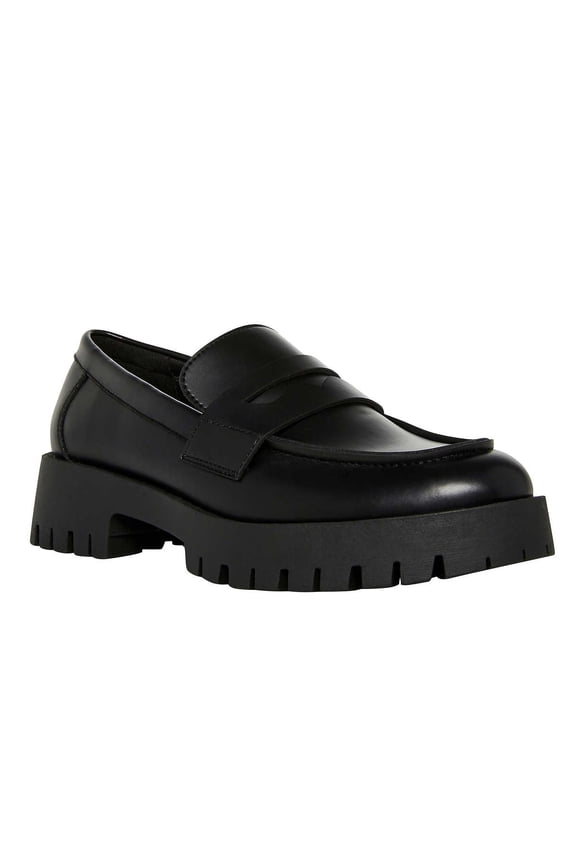 Lawrence Round Toe Slip On Leather Loafers Black Leather