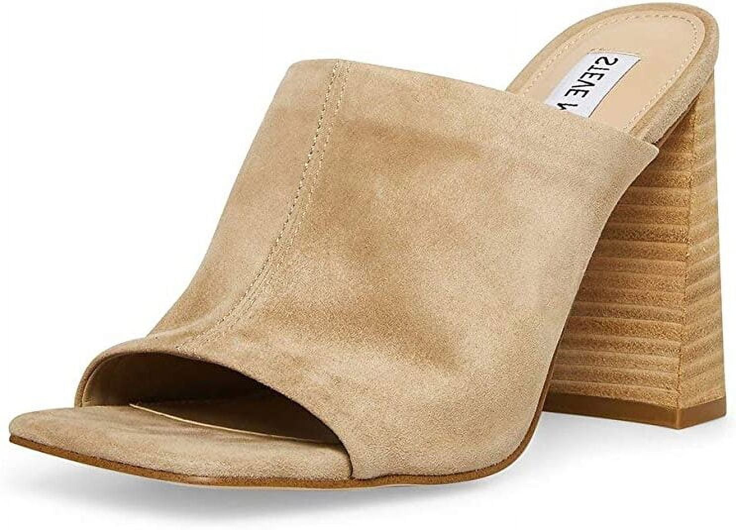 Steve Madden Lexia Tan Suede Slip On Squared Open Toe Chunky Heeled Sandals Tan Suede 9.5