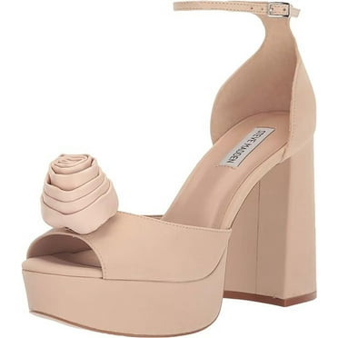 Steve Madden Luminesce Blush Nubuck Ankle Strap Peep Toe Block Heeled Sandals (Blush Nubuck, 6.5)