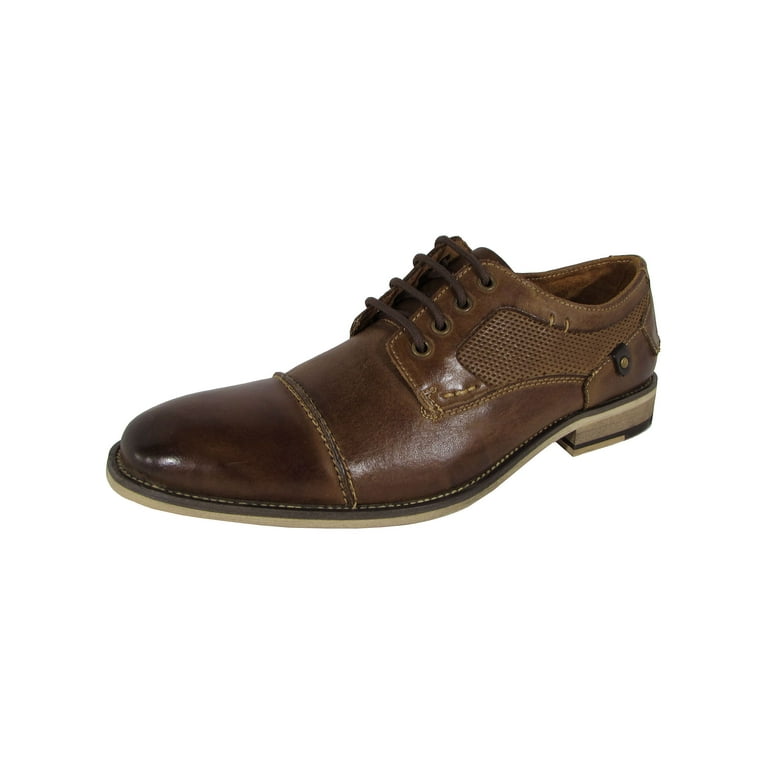 Steve Madden Mens P-Kevin Cap Toe Oxford Dress Shoes, Tan Leather