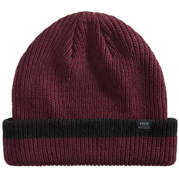 Steve Madden Mens Ribbed Cuffed Beanie Hat, Red, One Size