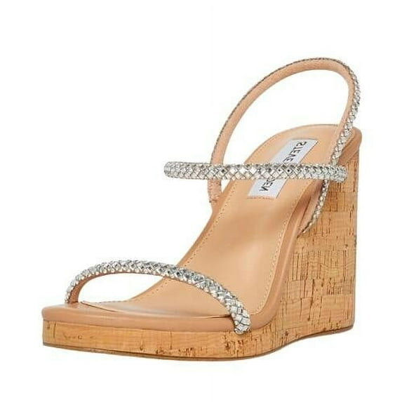 Steve Madden Morgan Rhinestone Slip On Strappy Open Toe Wedge Heeled Sandals (Rhinestone, 7.5)