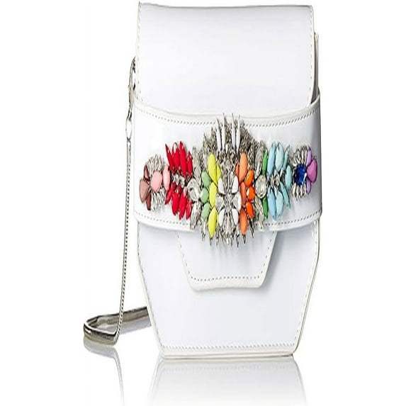 Steve Madden Pauline Patent Multi Colored Jewels and Rhinestones Clutch Crossbody, White