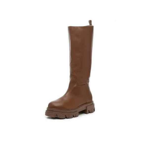 Steve Madden Priority Cognac Leather Chunky Lug Sole Rounded Toe Pull On Boots (Cognac Leather, 11)