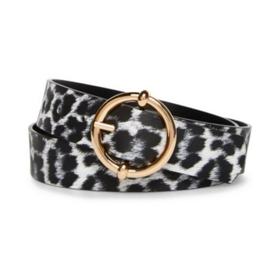 Steve Madden Reversible Round-Buckle Belt, Black/White, Large