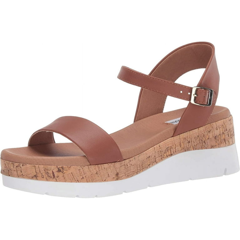 Steve Madden Roselita Cognac Cork Lightweight Ankle Strap Platform
