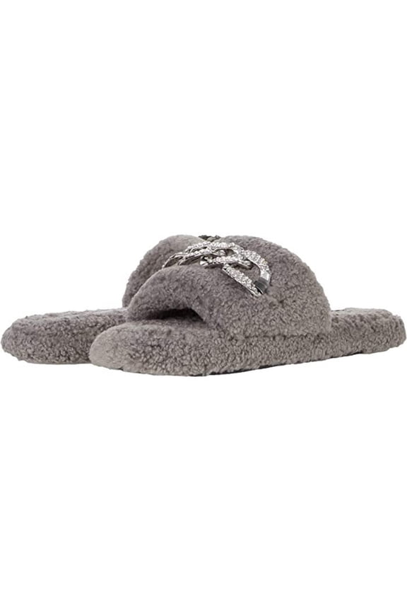 Shylo Slipper Women's 10 Dark Gray Faux Fur Slip On Slides JOBB540