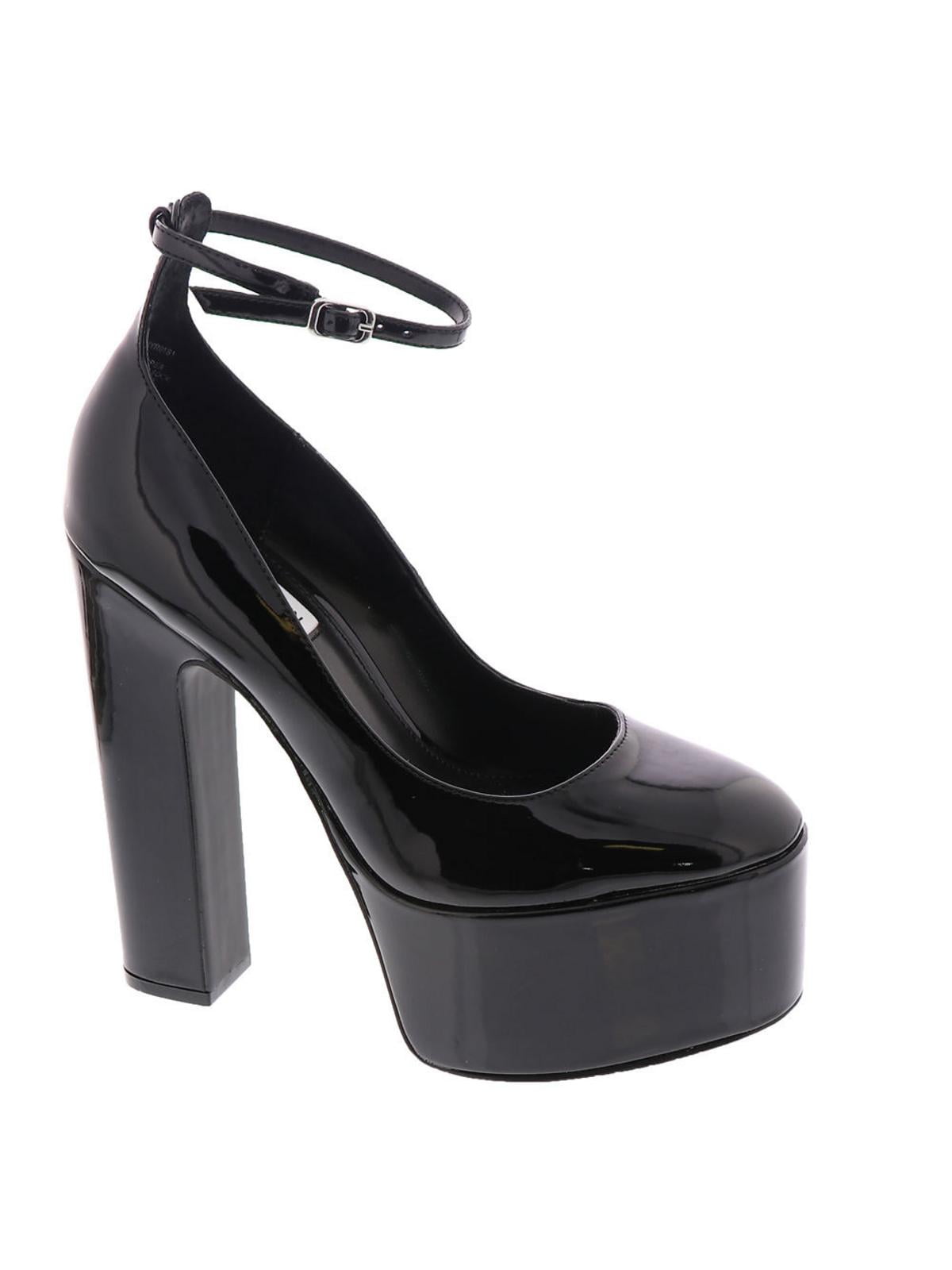 STEVE MADDEN☆安定感 プラットフォーム ブロックヒール Steve Madden Skyrise Black Patent Block Heel Almond Toe