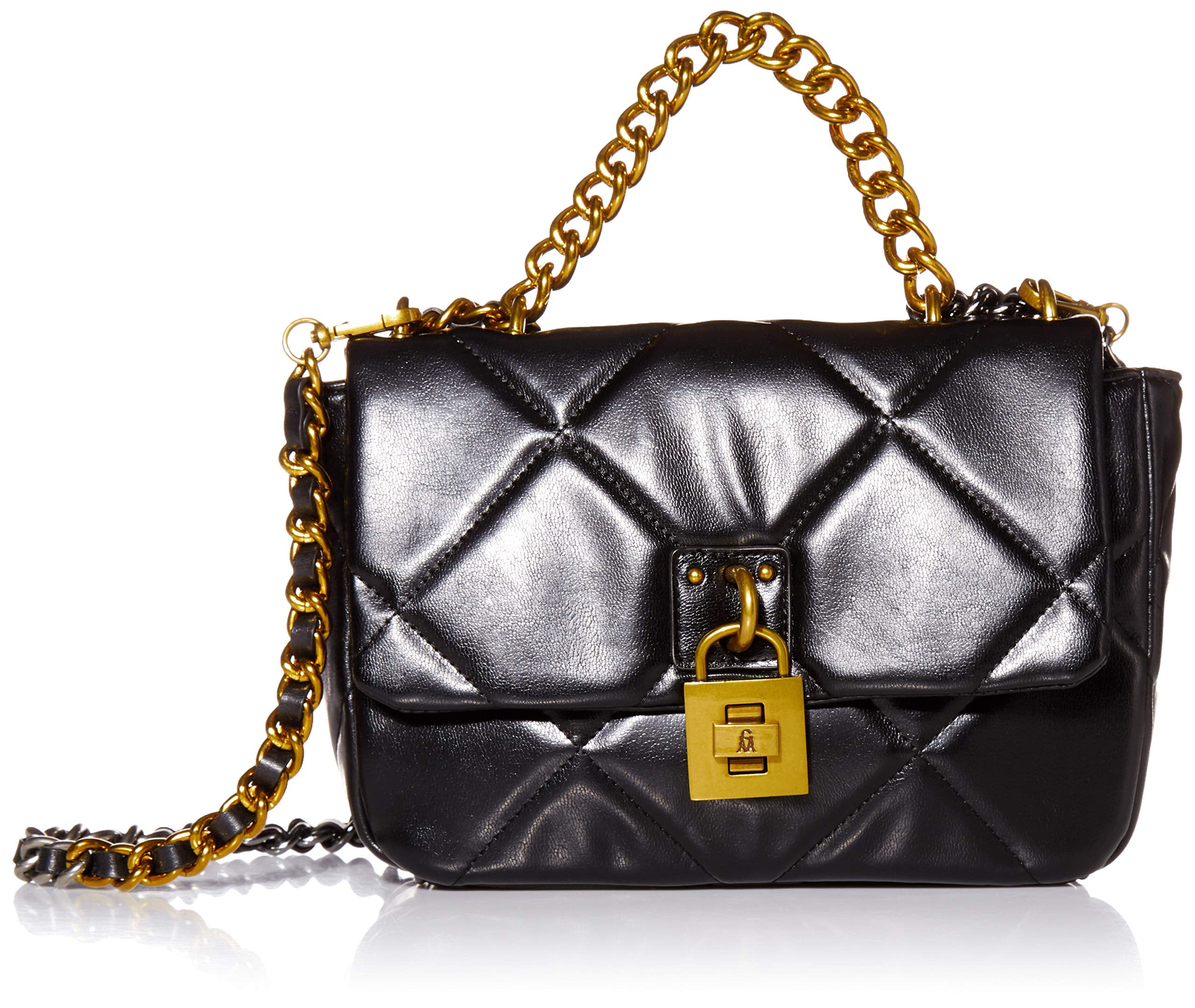 Steve Madden Terra Black Top Handle Bag Gold Chain Clutch