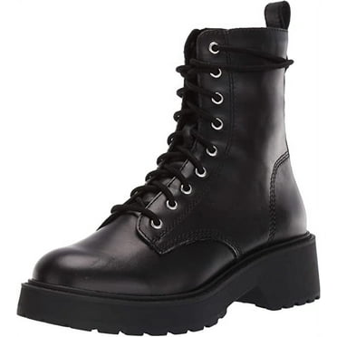 Steve Madden Tornado Lace-Up Chunky Heel Combat Ankle Boots BLACK LEATHER (Black Leather, 6.5)