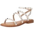 thumbnail image 1 of Steve Madden Travel Bone Pearl Ankle Strap Pyramid Embellished Flat Sandals (Bone Pearl, 6), 1 of 7