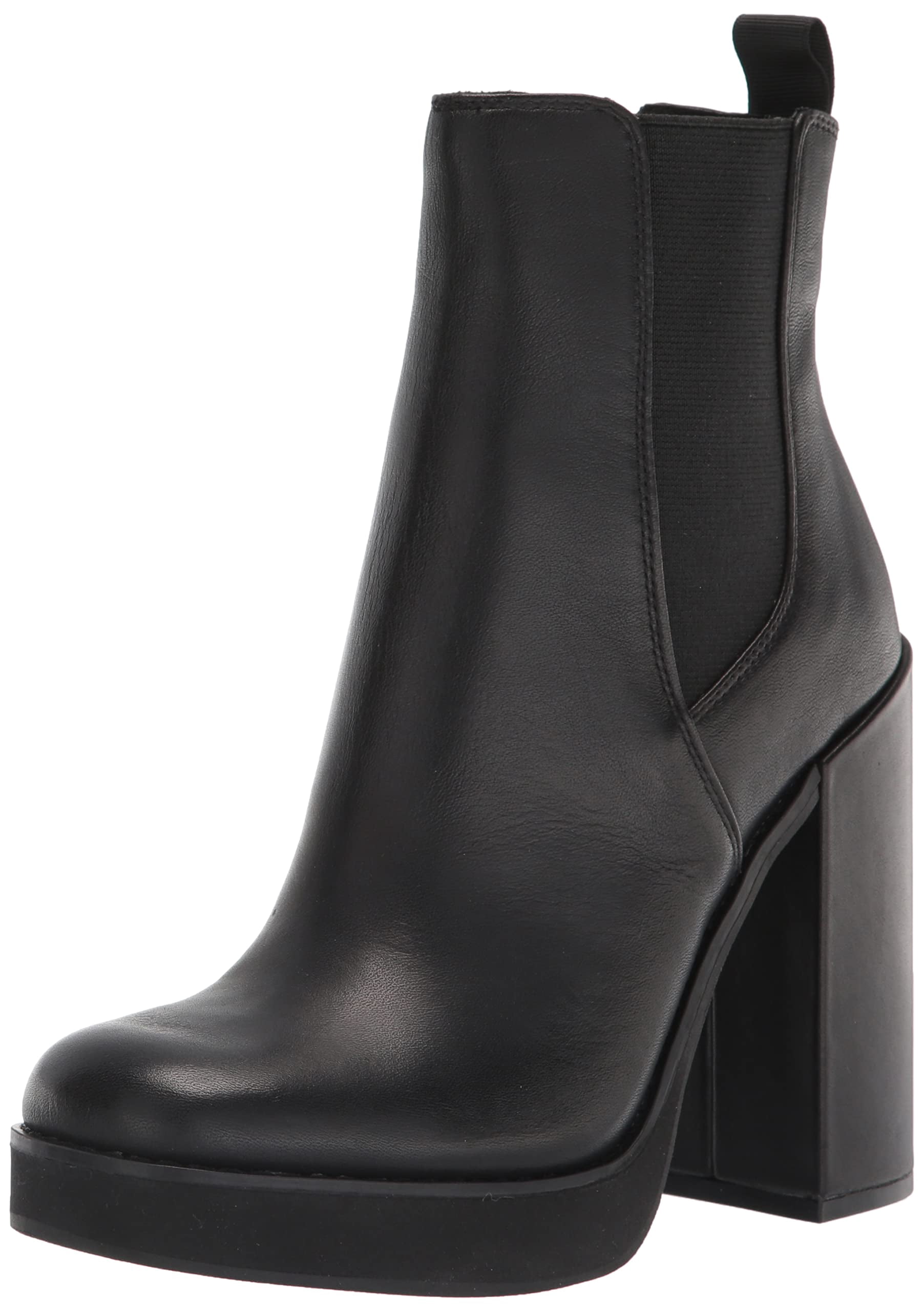 Steve Madden Triple Black Leather Fashion Pull On Tall Block Heel