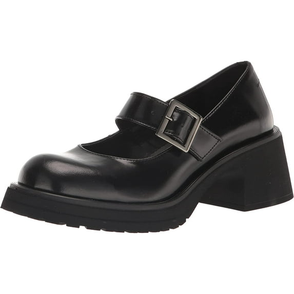 Steve Madden Tulip Black Patent Block Heel School Girl Mary Jane Fashion Flats (Black Patent, 7)