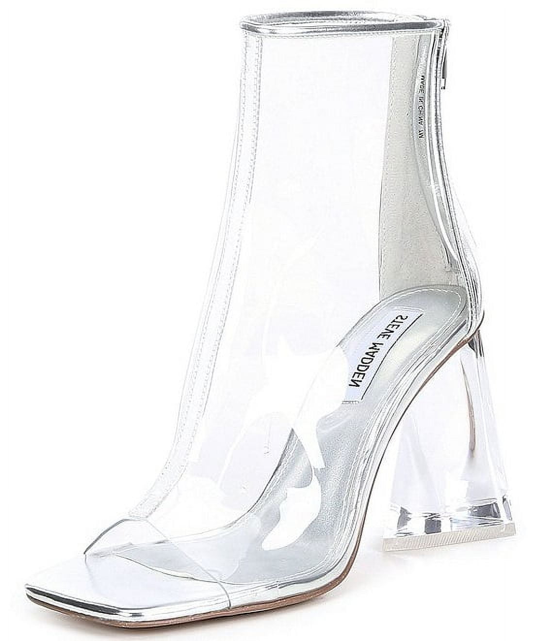 Steve Madden Tyro Clear Transparent Squared Open Toe Block Heeled Ankle Boots Clear 7.5