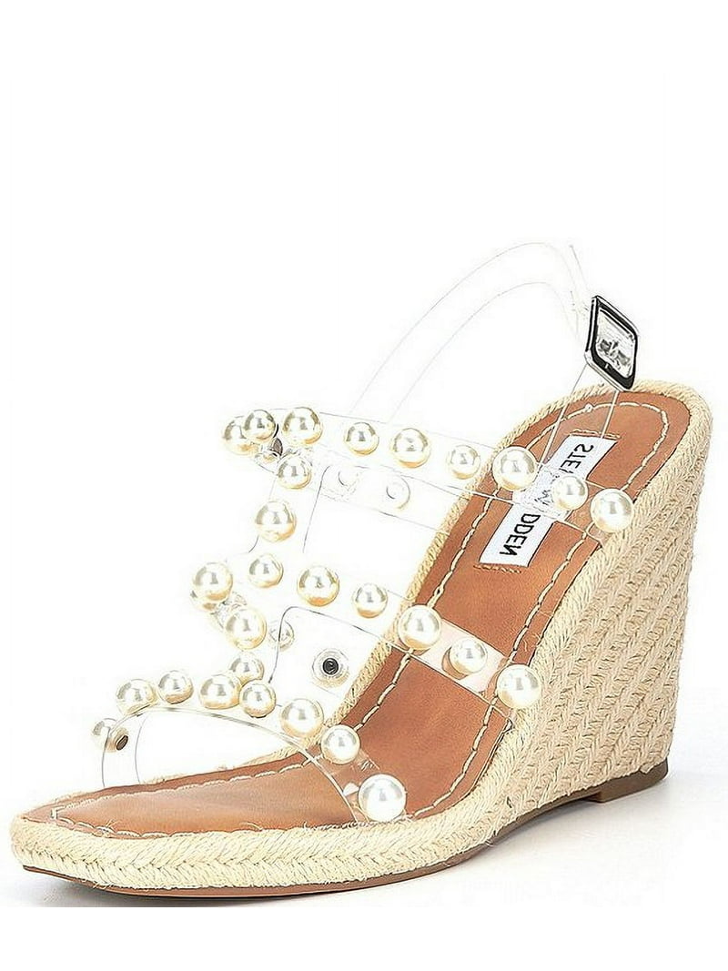 Steve Madden Upright Clear Espadrille Pearl Embellished