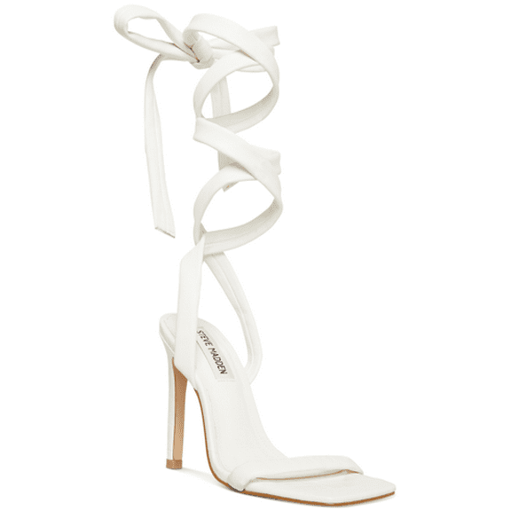 Steve Madden Utilize White Ankle Wrap Around Lace Up Stiletto Dress Sandals (11, WHITE)