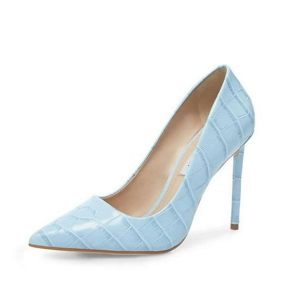 Steve Madden Vala Blue Pointed Toe Stiletto Shoes Heels For Womens Dress Pumps (Light Blue Croco, 9)