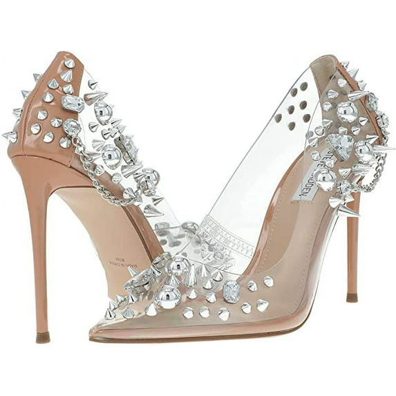 Steve Madden Vala Studded Metallic Stiletto Heel Pump Clear Embellished (7.5, Clear Embellished)