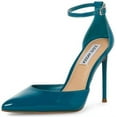 thumbnail image 1 of Steve Madden Valid Teal Patent Ankle Strap Pointed Toe Stiletto Heeled Pumps (Teal Patent, 7), 1 of 9