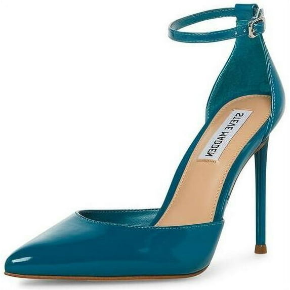 Steve Madden Valid Teal Patent Ankle Strap Pointed Toe Stiletto Heeled Pumps (Teal Patent, 8.5)