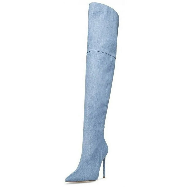 Steve Madden Vava Blue Denim Pointed Toe Stiletto Heel Thigh High Fashion Boots Blue Denim 9 Walmart