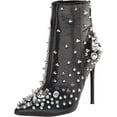 thumbnail image 1 of Steve Madden Viceroy Black Studs Spiked Pointed Toe Stiletto Heel Ankle Boots (Black, 11), 1 of 6