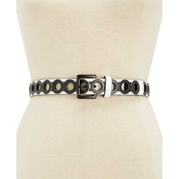 Steve Madden Women’s Grommet Pant Belt, White/Black, Medium