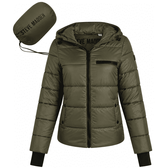 Steve Madden Women's Hooded Packable Quilted Puffer Jacket