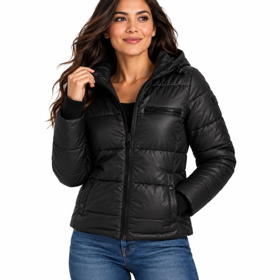 Steve Madden Womens Packable Quilted Winter Puffer Jacket with Hood